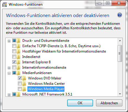 Windows Media Player ist deaktiviert